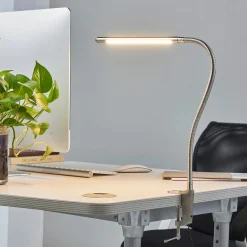 Lindby LED klemlamp Lionard, 53 cm, mat nikkel, metaal