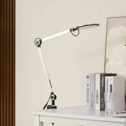 Lindby LED klemlamp Nyxaris, zilver, metaal, CCT, 52 cm