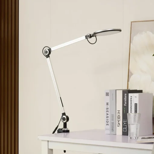 Lindby LED klemlamp Nyxaris, zilver, metaal, CCT, 52 cm