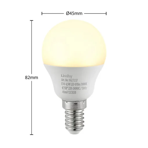 Lindby LED lamp, druppel, E14, 4,5W, opaal, 3000K