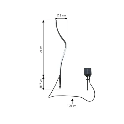 Lindby LED lamp op zonne-energie Sabriel, gebogen, zwart, aluminium, 3000K
