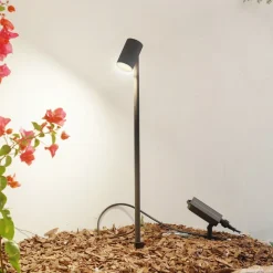 Lindby LED lamp op zonne-energie Myric, zwart, aluminium, 3.000 K