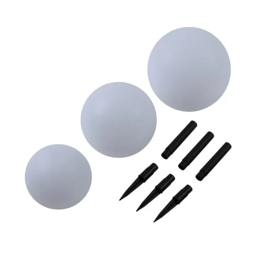 Lindby LED lamp op zonne-energie Lago, set van 3, bollen, grondpin, wit