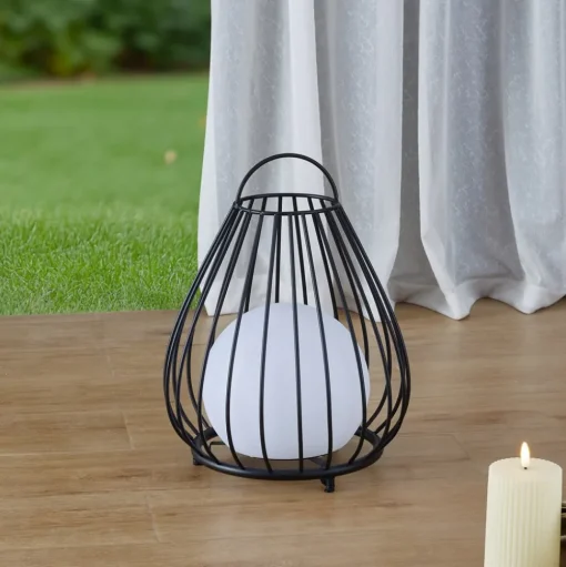 Lindby LED lamp op zonne-energie Kelda, zwart, metaal, 38cm, dimbaar.