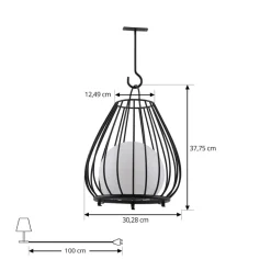 Lindby LED lamp op zonne-energie Kelda, zwart, metaal, 38cm, dimbaar.
