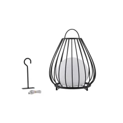 Lindby LED lamp op zonne-energie Kelda, zwart, metaal, 38cm, dimbaar.
