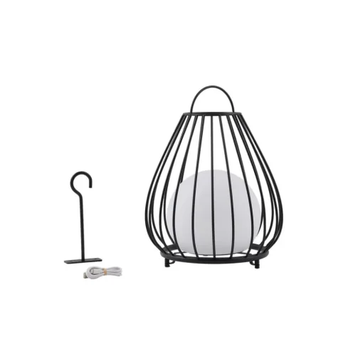 Lindby LED lamp op zonne-energie Kelda, zwart, metaal, 38cm, dimbaar.