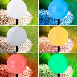 Lindby LED lamp op zonne-energie Lago, Ø 30 cm, bol, grondpin, wit