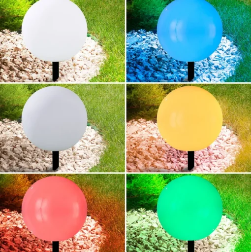 Lindby LED lamp op zonne-energie Lago, Ø 30 cm, bol, grondpin, wit