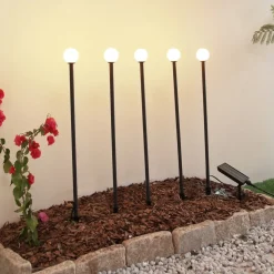 Lindby LED lamp op zonne-energie Freydis, set van 5, zwart, 2.000 K