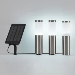 Lindby LED lampen op zonne-energie, set van 3, roestvrij staal