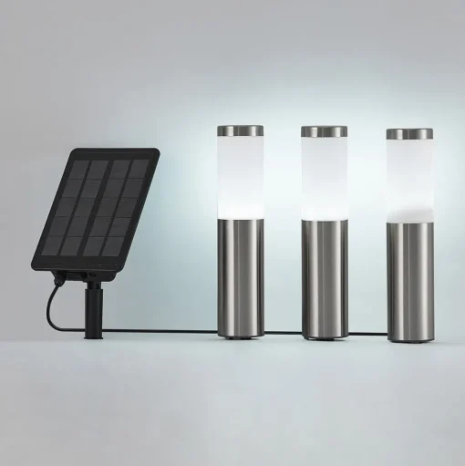 Lindby LED lampen op zonne-energie, set van 3, roestvrij staal