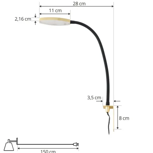 Lindby LED leeslamp Flexola, goud, rond, metaal, stekker