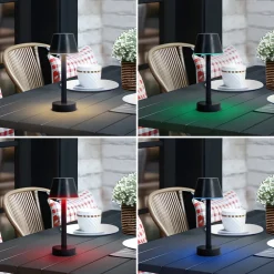 Lindby LED oplaadbaar licht Gaja, zwart, USB, IP44, RGBW, dimbaar.