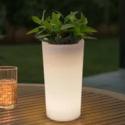 Lindby LED oplaadbare bloemenvaas Florista, RGB, IP54, Ø 12cm, wit