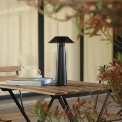 Lindby LED oplaadbare buiten tafellamp Gomba, zwart, dimbaar