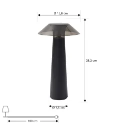 Lindby LED oplaadbare buiten tafellamp Gomba, zwart, dimbaar
