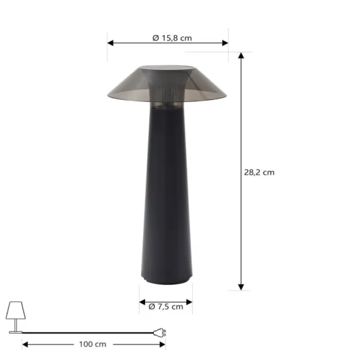 Lindby LED oplaadbare buiten tafellamp Gomba, zwart, dimbaar