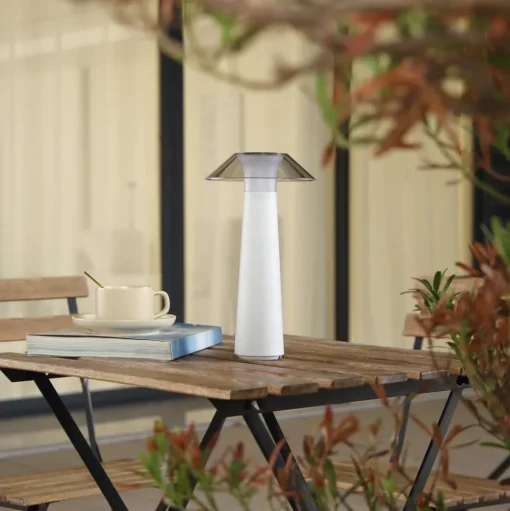 Lindby LED oplaadbare buiten tafellamp Gomba, wit, dimbaar