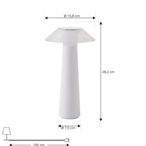 Lindby LED oplaadbare buiten tafellamp Gomba, wit, dimbaar
