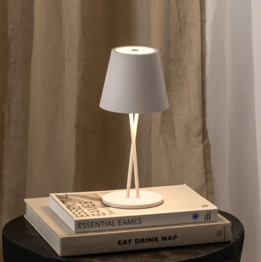 Lindby LED oplaadbare tafellamp Janea CROSS, wit, metaal