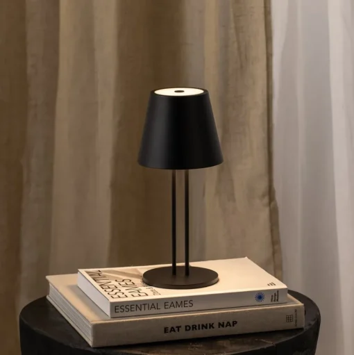 Lindby LED oplaadbare tafellamp Janea TWIN, zwart, metaal