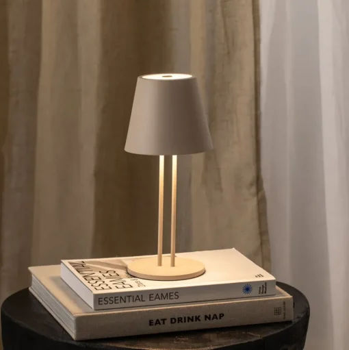 Lindby LED oplaadbare tafellamp Janea TWIN, beige, metaal