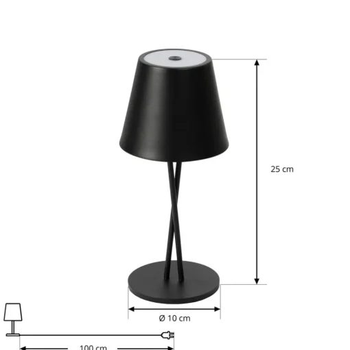 Lindby LED oplaadbare tafellamp Janea CROSS, zwart, metaal