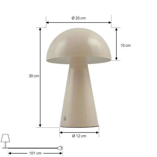 Lindby LED oplaadbare tafellamp Nevijo, beige, Ø20cm, USB, dimmer