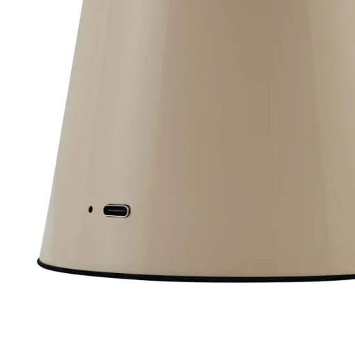 Lindby LED oplaadbare tafellamp Nevijo, beige, Ø20cm, USB, dimmer