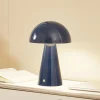 Lindby LED oplaadbare tafellamp Nevijo, blauw, Ø20cm, USB, dimmer