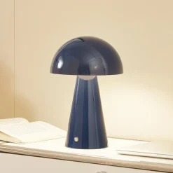 Lindby LED oplaadbare tafellamp Nevijo, blauw, Ø20cm, USB, dimmer