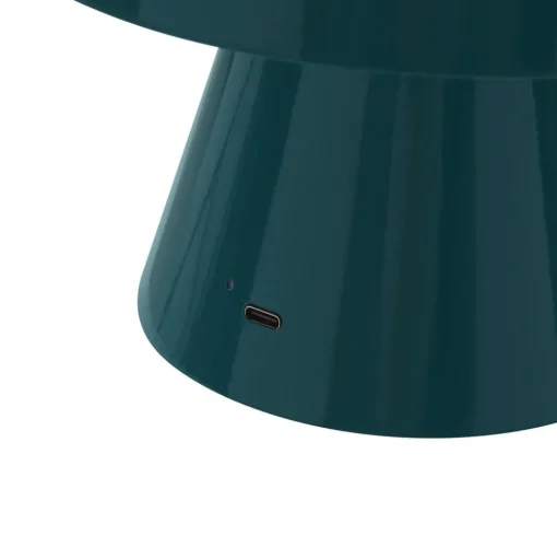 Lindby LED oplaadbare tafellamp Nevijo, petrol, Ø18cm, USB, dimmer