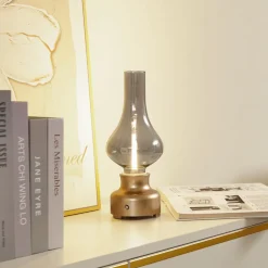 Lindby LED oplaadbare tafellamp Maxentius goudkleurig glazen dimmer