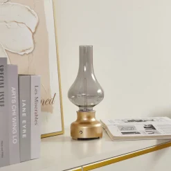 Lindby LED oplaadbare tafellamp Maxentius goudkleurig glazen dimmer