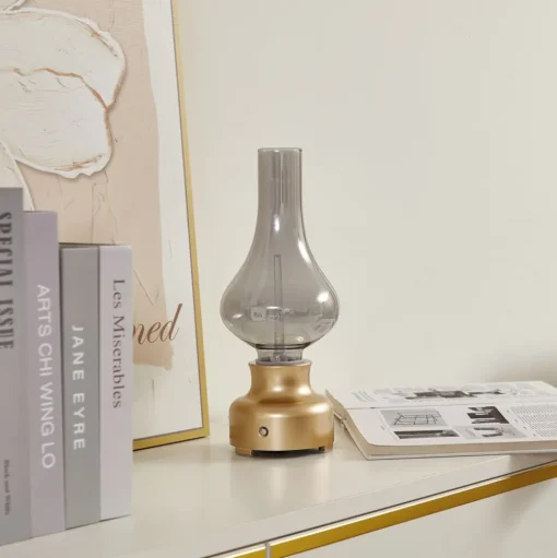 Lindby LED oplaadbare tafellamp Maxentius goudkleurig glazen dimmer