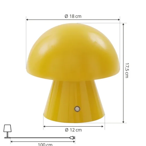 Lindby LED oplaadbare tafellamp Nevijo, geel, Ø18cm, USB, dimmer