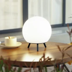 Lindby LED oplaadbare tafellamp Aurilia, zwart/wit, ijzer, IP44