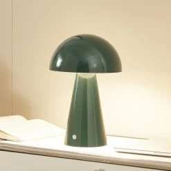 Lindby LED oplaadbare tafellamp Nevijo, groen, Ø20 cm, USB, dimmer