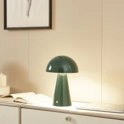 Lindby LED oplaadbare tafellamp Nevijo, groen, Ø20 cm, USB, dimmer