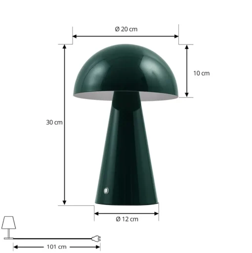 Lindby LED oplaadbare tafellamp Nevijo, groen, Ø20 cm, USB, dimmer