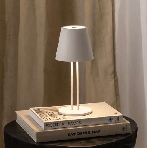 Lindby LED oplaadbare tafellamp Janea TWIN, wit, metaal