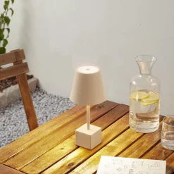 Lindby LED oplaadbare tafellamp Janea CUBE, beige, metaal