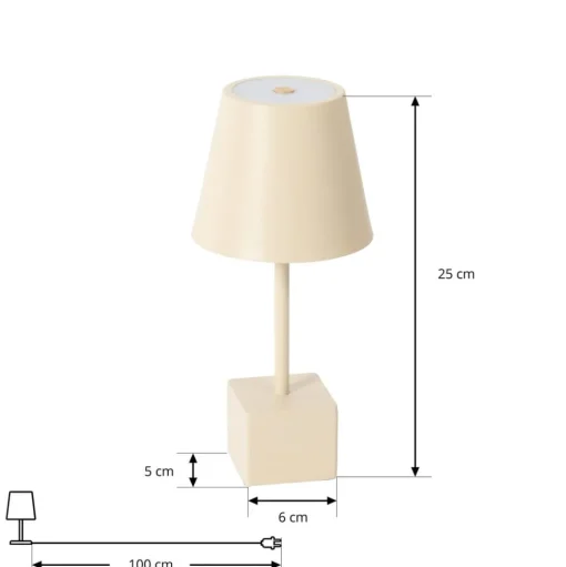 Lindby LED oplaadbare tafellamp Janea CUBE, beige, metaal