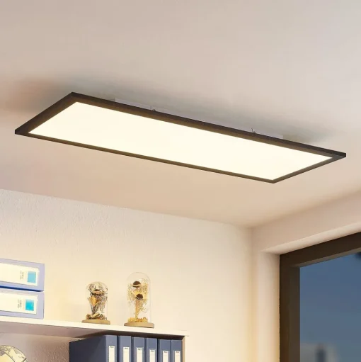 Lindby LED paneel Nelios, 80 x 30 cm, CCT, zwart, metaal