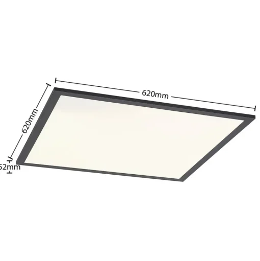 Lindby LED paneel Nelios, 62 x 62 cm, 4.000K, zwart, metaal