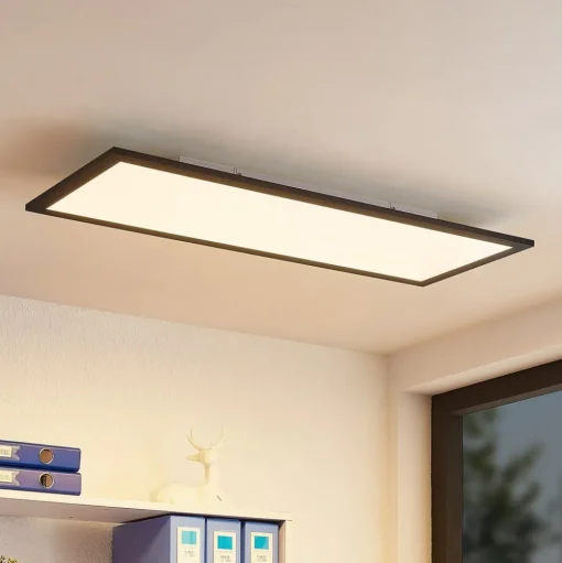 Lindby LED paneel Nelios, 80 x 30 cm, 4.000K, zwart, metaal