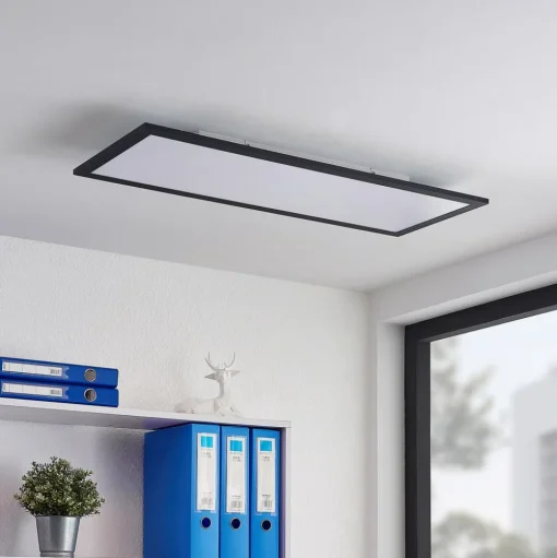 Lindby LED paneel Nelios, 80 x 30 cm, 4.000K, zwart, metaal