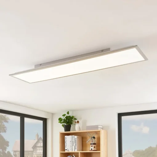 Lindby LED paneel Stenley, 4.000 K, 120 cm x 30 cm, zilver/wit