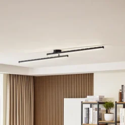 Lindby LED plafondlamp Aurendor, 135 cm, zwart, metaal